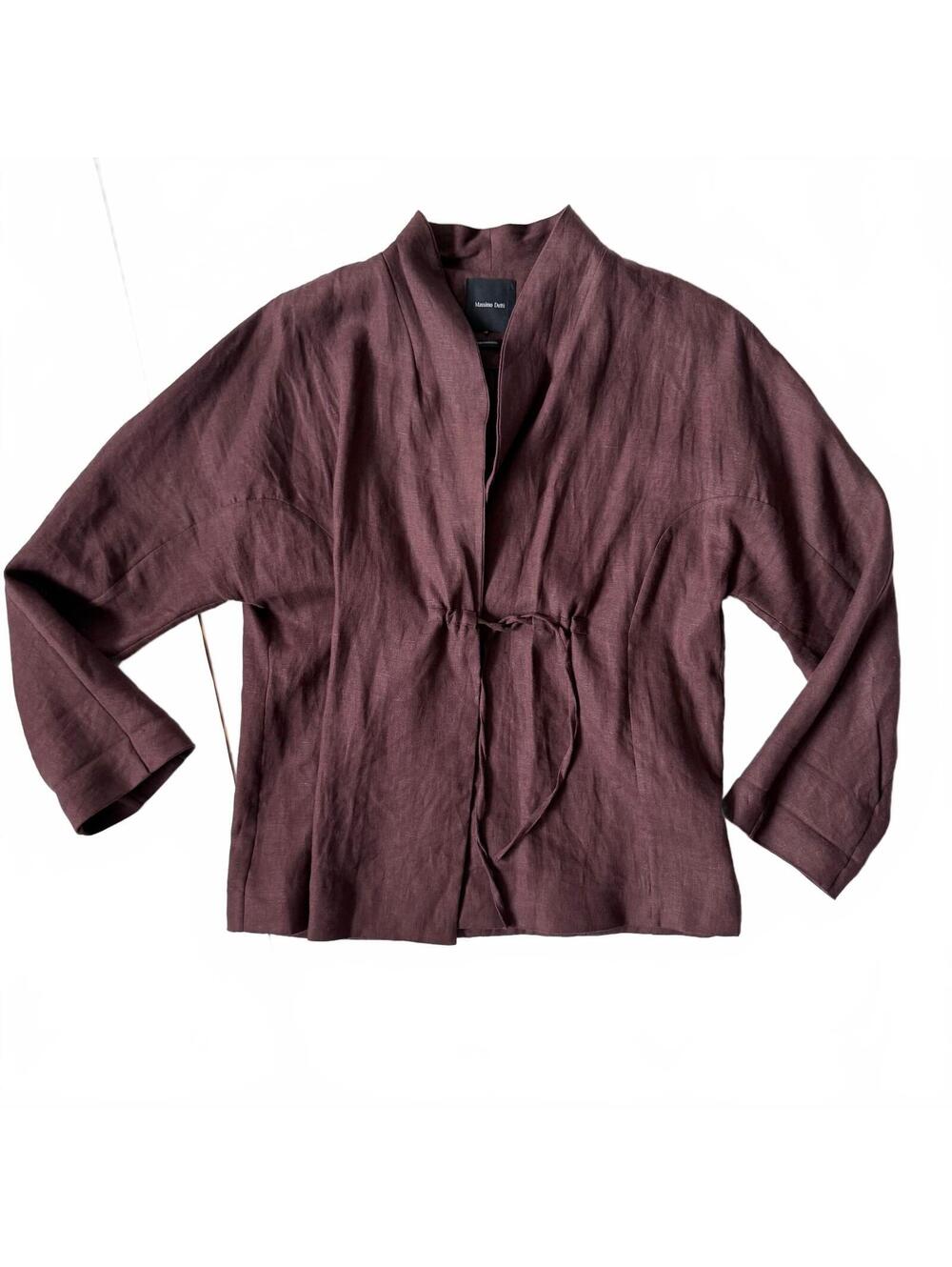 Massimo Dutti Linen Blend Kimono Jacket with Tie Detail - Chocolate, Size L - Picture 5 of 8